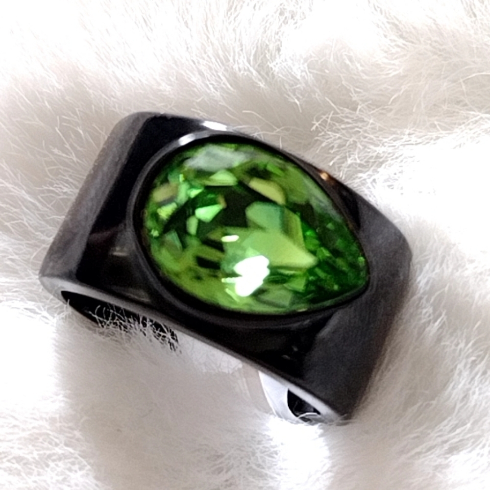 Stainless Steel Black and Green Gothic Statement Ring - Picture 9 of 11